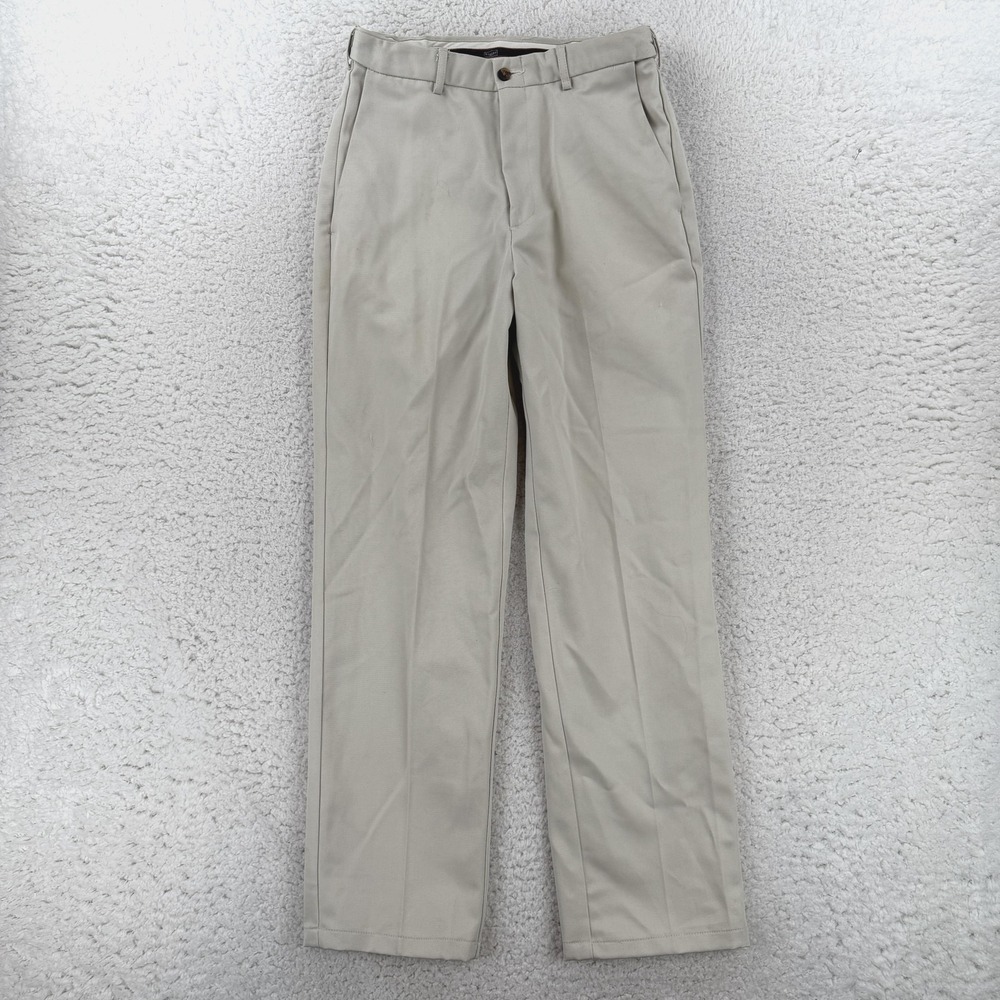 Haggar Khaki Pants Mens 30x30 Beige Regular Fit Cotton Expandable Waist H26